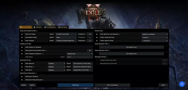 PoE 2 item filter customization tool interface